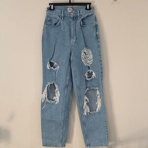 Light Blue Distressed High-Waist Jeans
